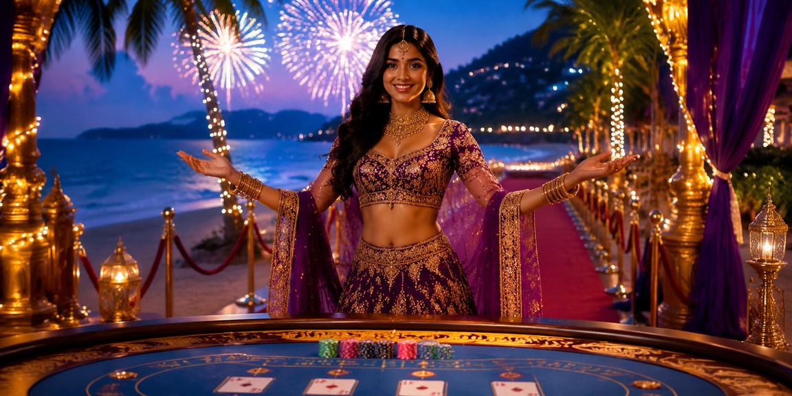 Baccarat table setup on Goan beach